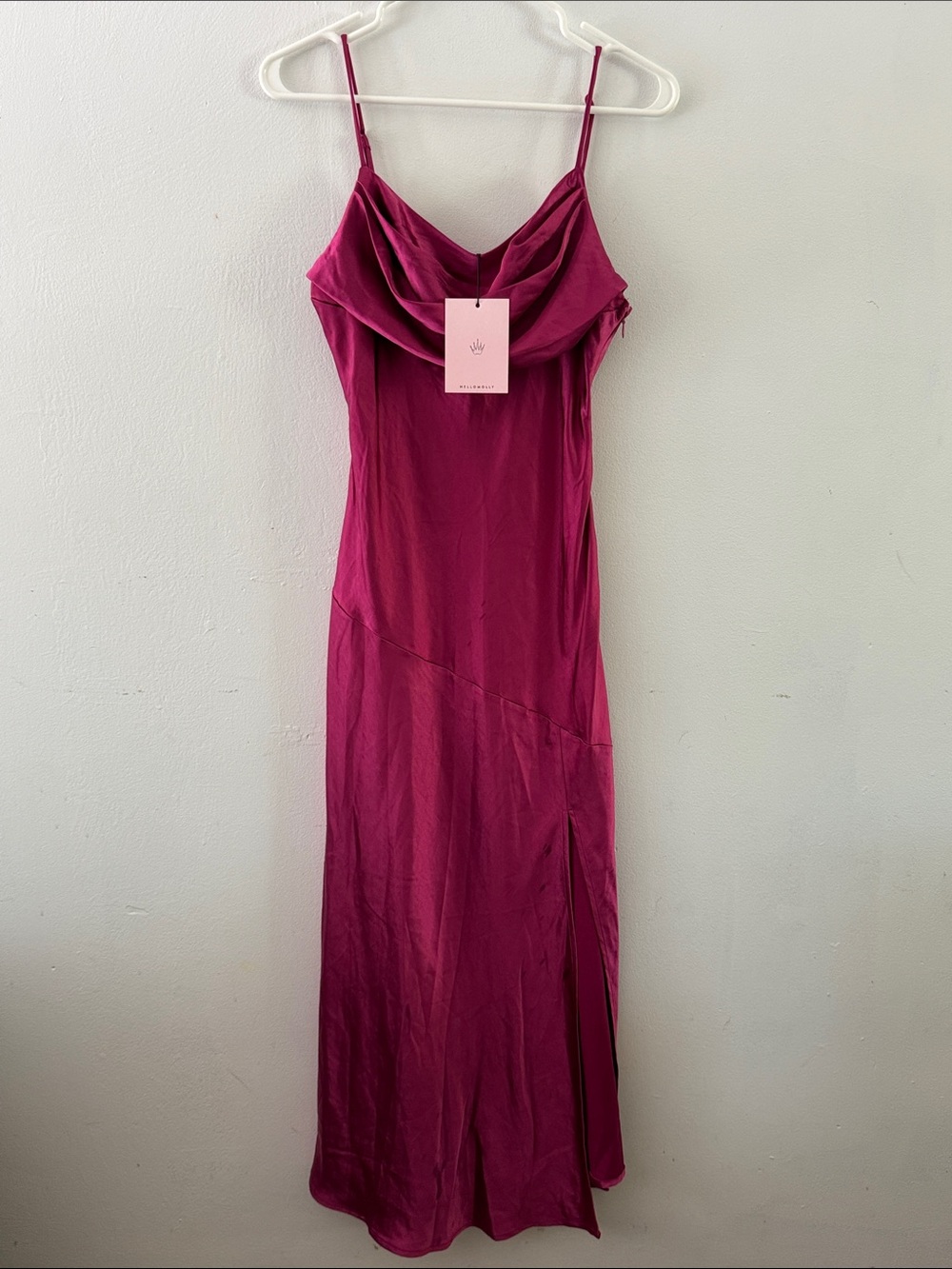 NWT Hello Molly Fuchsia Pink Satin Cowl Maxi Dress Sz 6